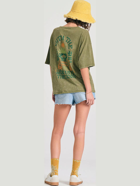Γυναικείο Oversized T-shirt Ριγέ Χακί