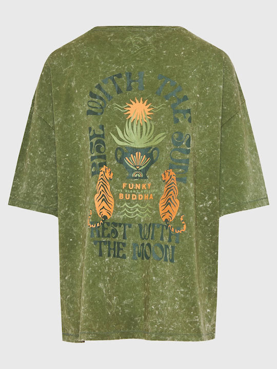 Γυναικείο Oversized T-shirt Ριγέ Χακί
