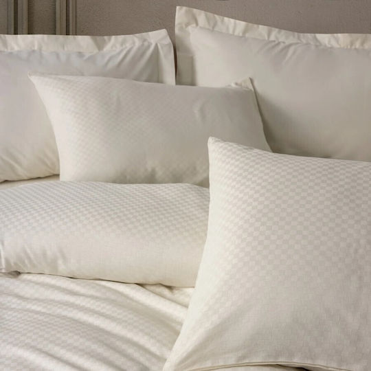 Cotton Box Set Huse Pentru Pilote 100% Bumbac 200x220cm Dublu Cu 2 Fețe De Pernă Și 1 Cearceaf Ecru