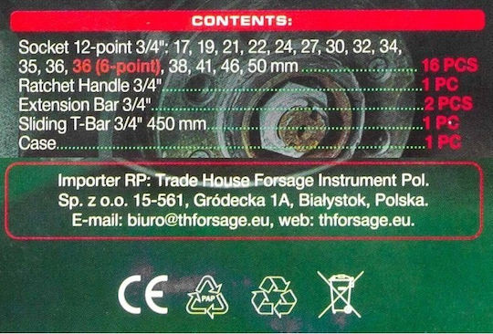 Rockforce Καρυδάκια Αέρος Εξάγωνα με Καρέ Υποδοχής 3/4" Σετ 21τμχ