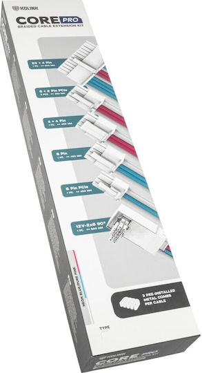 Kolink Psu Core Pro Braided Cable Extension Kit 12v-2x6 Typ 2 Brilliant White Neon Blue/pure Pink Corepro-ek-12vt2-bbp