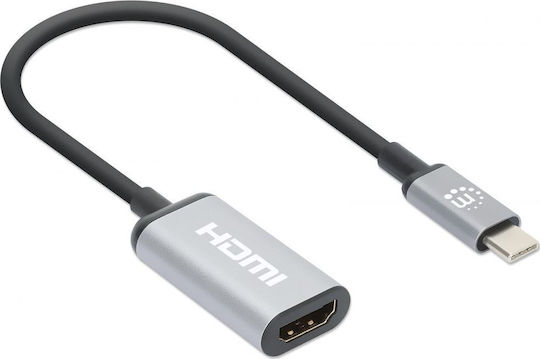 Manhattan Μετατροπέας USB-C male σε HDMI female Ασημί 1τμχ 153706