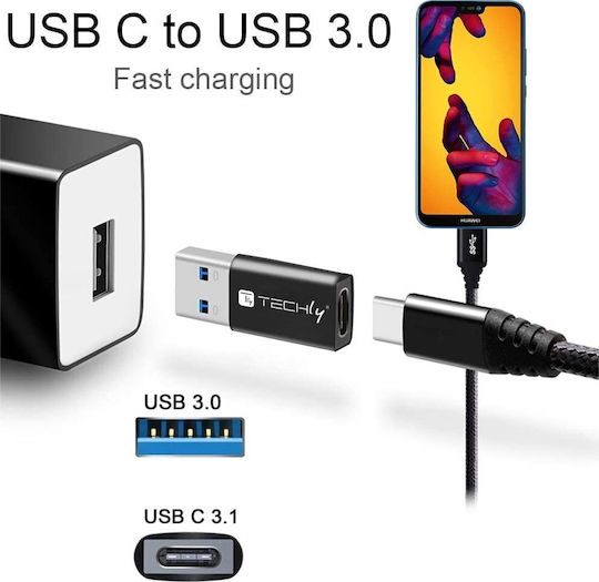 Techly USB-C Männlich Zu USB-C Weiblich Konverter Grau 1 Stück IADAP USB3-AFT