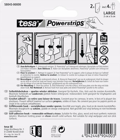 Tesa Single Wall-Mounted Bathroom Hook White
