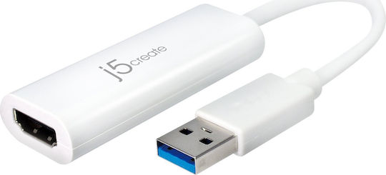 J5 Create Μετατροπέας USB-A male σε HDMI female Λευκό 1τμχ JUA254
