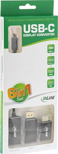 InLine 6in1 Konverter USB-A / USB-C männlich zu DisplayPort / HDMI / VGA weiblich 1 Stück
