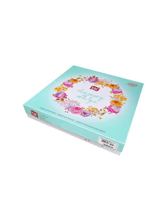 Tac Set Husă de Pilotă Bumbac Dublă cu 2 Fețe de Pernă & 1 Cearsaf 200x220 Basic Pink