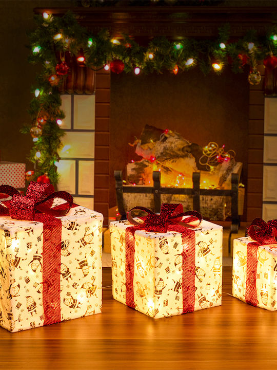 Bakaji Bakaji Set of 3 Lighted Christmas Gift Packages with Red Ribbon Warm White Light