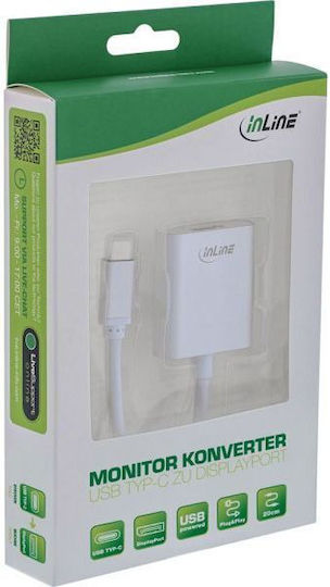 InLine Konverter DisplayPort / USB-C / Thunderbolt 3 männlich zu DisplayPort / Thunderbolt 3 männlich Weiß 1Stück 64102S