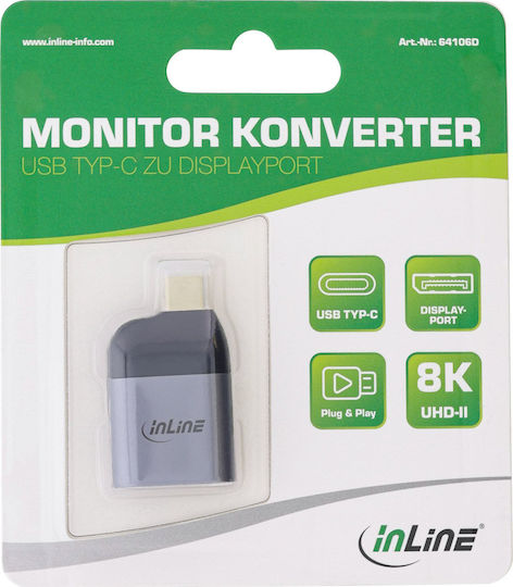 InLine Konverter USB-C / DisplayPort männlich zu DisplayPort männlich Gray 1Stück 64106D