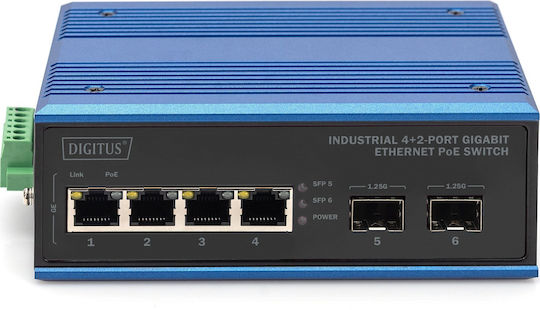 Digitus DN-651149 Unmanaged L2 PoE Switch με 4 Θύρες Gigabit (1Gbps) Ethernet και 2 SFP Θύρες