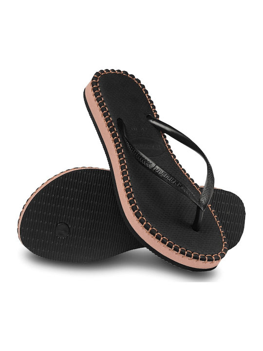 Damen Zehentrenner Slim Plattforms Loop in Schwarz