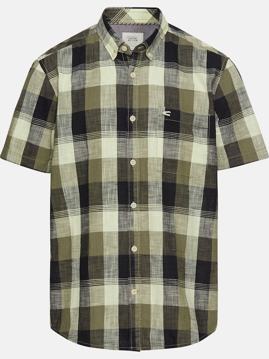 Short-sleeved Cotton Shirt Checked Olive