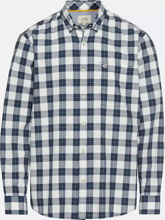 Long-sleeved Cotton Shirt Checked Blue