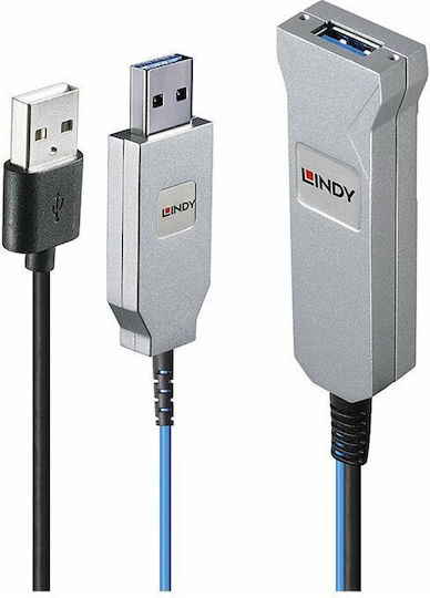 Lindy USB 2.0 Cablu USB-A - USB-A female / USB-A Albastru 30m 43345