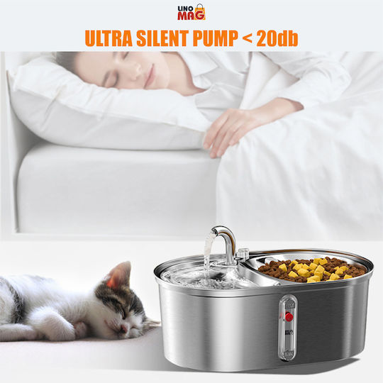 Linomag Automatic Stainless Steel Waterer / Fountain for Dog & Cat 3L 18.4cm in Grey Color