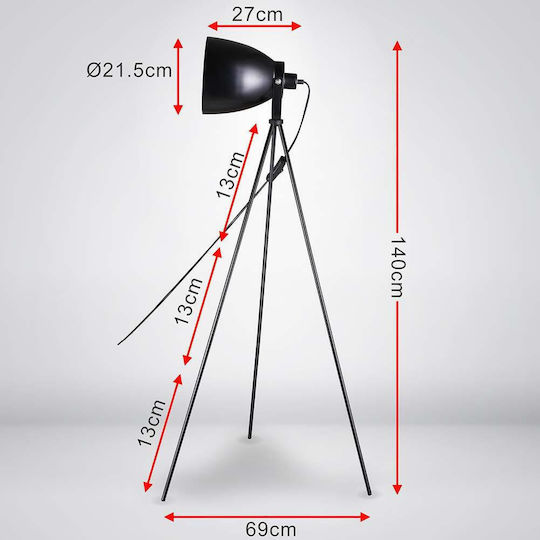 Bakaji Floor Lamp H140xW69cm. with Socket for Bulb E27 Black