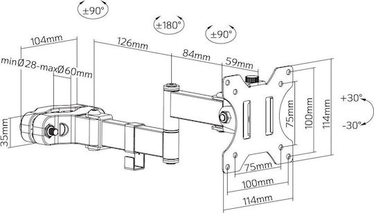 Techly ICA-LCD 110BK Βάση Τηλεόρασης Τοίχου με Βραχίονα έως 32" και 8kg