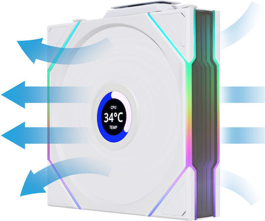 Lian Li UNI FAN TL Wireless LCD Reverse Blade Case Fan 120mm (1900rpm / 54.3cfm) with ARGB Lighting 3pcs White