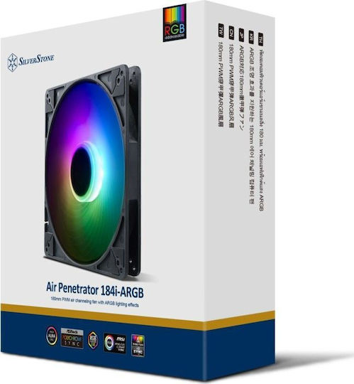 Silverstone Air Penetrator 184i Case Fan 180mm (1200rpm / 143.21cfm) with ARGB Lighting and 4-Pin PWM Connection