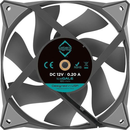 Iceberg Thermal IceGALE Gehäuselüfter 120mm (1850rpm / 76cfm) Ohne LEDs Beleuchtung und Verbindung 4-Pin PWM Graue
