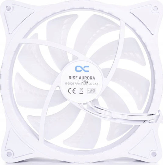 Alphacool Rise Aurora Gehäuselüfter 140mm (2000rpm) mit ARGB Beleuchtung und 4-Pin PWM Verbindung Weiß