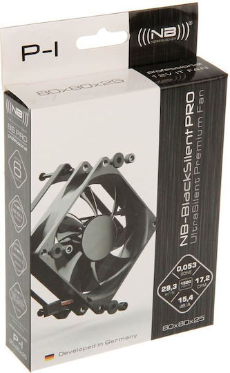 Noiseblocker P1 Case Fan 80mm (1500rpm / 17.25cfm) Without LEDs Lighting and Connection 3-Pin