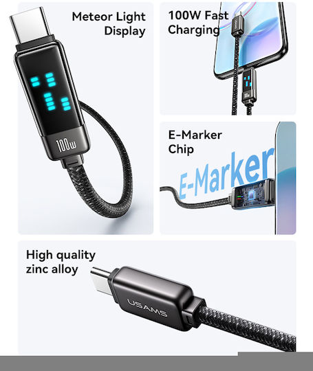 Usams SJ749 Braided / LED USB-C to Lightning Cable 30W White 1.2m (SJ749USB02)