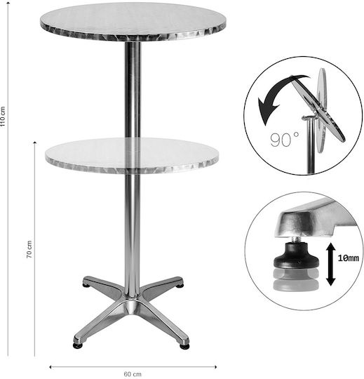 Masa Bar pentru spații exterioare mici Aluminiu Pliabil Argintiu 60x60cm