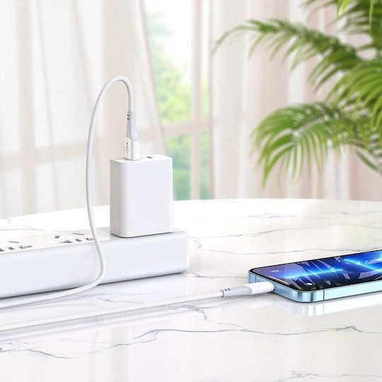 Hoco X70 Geflochten USB-A zu Lightning Kabel 18W Weiß 1m