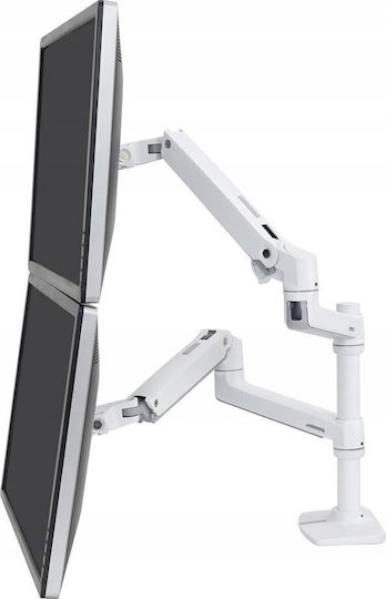 Ergotron LX Dual Direct Suport Birou pentru 2 Monitoare cu Braț Albă