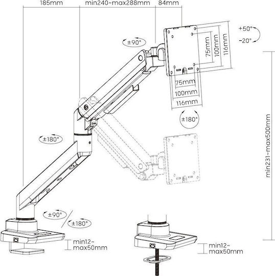 Equip TischHolder Stand Desk Mounted for 2 Monitors up to 49" with Arm White