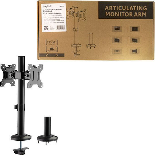 LogiLink Stand Desk Mounted for 2 Monitors up to 32" with Arm (BP0109)