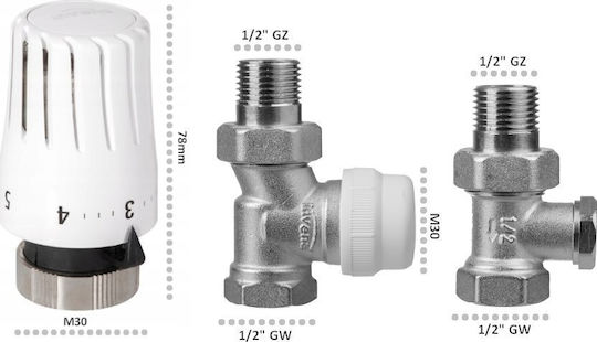 Invena Thermostatic Straight Flow Valve Pre-set Mini Head Adjustment 2 Prov 1