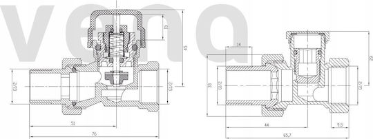 Invena Thermostatic Straight Flow Valve Pre-set Mini Head Adjustment 2 Prov 1