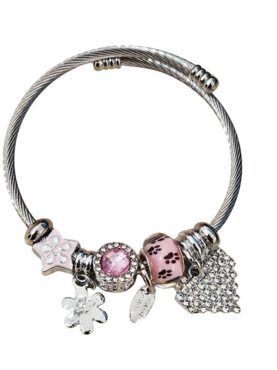 Women's Steel Handcuff Bracelet with Heart Design 6.5cm
