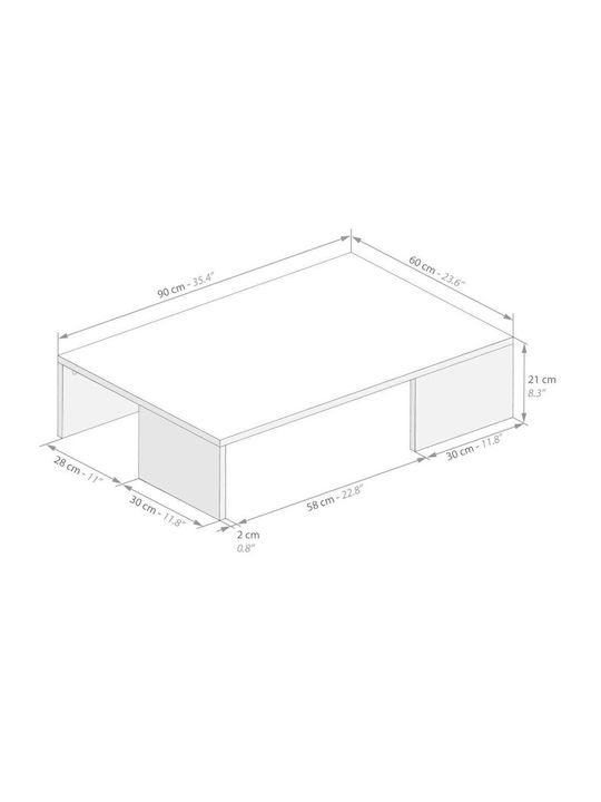 Rectangular Central Wooden White Coffee Table W90xL60xH21cm