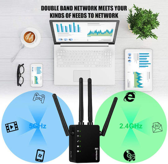Linomag Удължител на WiFi Двулентов (2.4 и 5GHz) 1200Mbps с 2 Ethernet