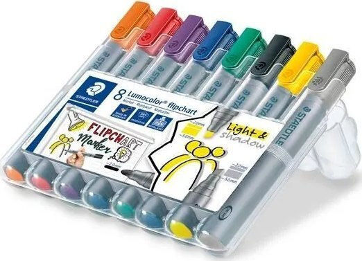 Staedtler Staedtler Lumocolor Flipchart Marker 356/356b 8 Pieces Set Refillable Dry Safe Washable Blocked Tip 1 Piece 356 Swp8