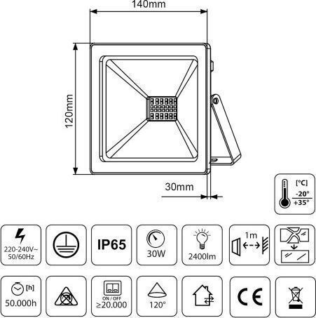 Maclean Energy Waterproof LED Floodlight 30W Cold White 6000K IP65