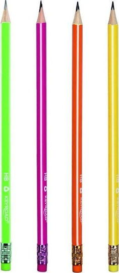 Wooden Pencil with Eraser Keyroad Hb Triangular Neon 12 Pieces Plastic Box