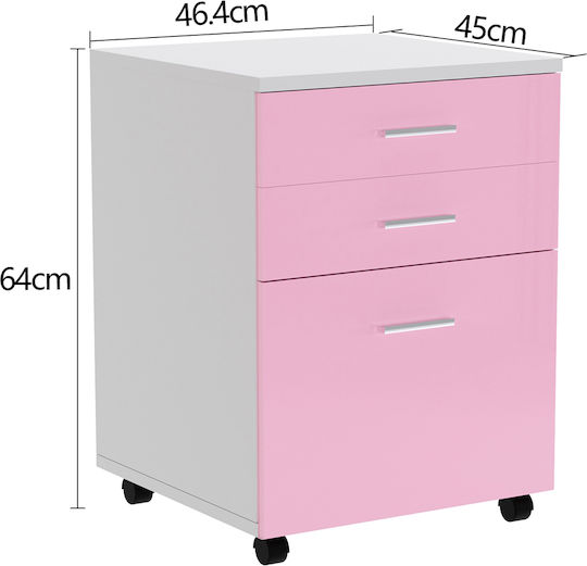 Bakaji Office Drawer Wooden MDF Printer Cabinet 3 Drawers Pink 02842086