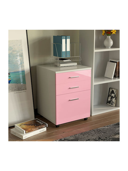 Bakaji Office Drawer Wooden MDF Printer Cabinet 3 Drawers Pink 02842086