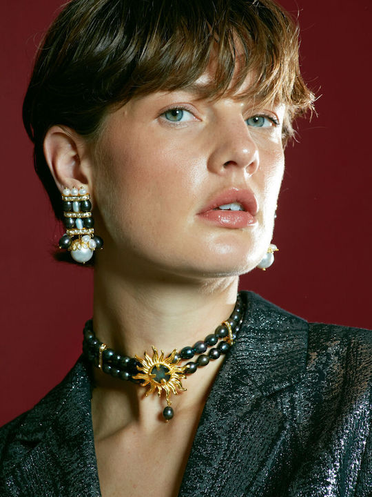 Desperate Design Earrings with Clip with Stones & Pearls