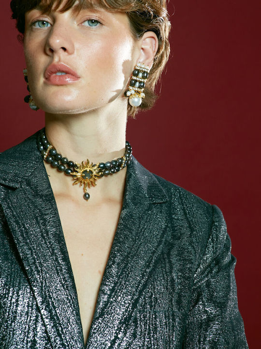 Desperate Design Earrings with Clip with Stones & Pearls