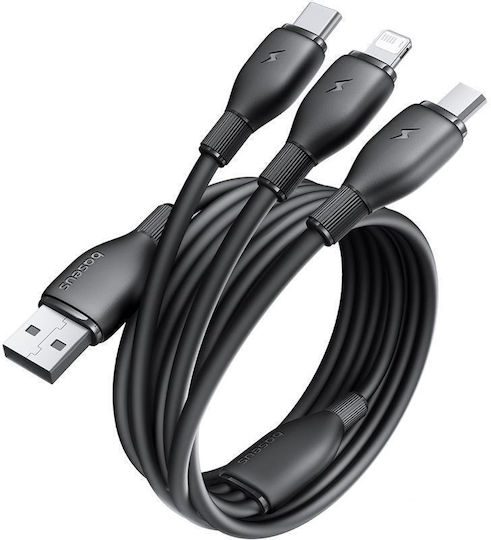Baseus Charging Regular USB to micro USB / Lightning / Type-C Cable 3.5A Μαύρο 0.8m