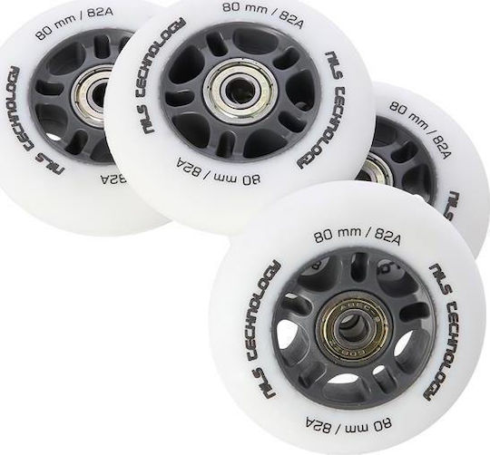 Nils Extreme Pu Wheels 80x24 82a Matte White 4 Pcs + Abec-9 Bearings 8 Pcs