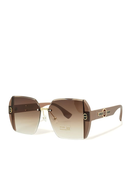 Optosquad Women's Sunglasses with Gold Metal Frame and Brown Gradient Lens 10044