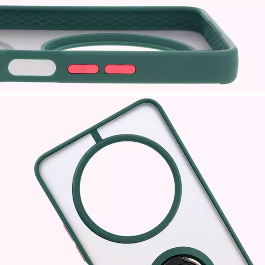 Bizon Hybrid Ring Umschlag Rückseite Gehärtetes Glas / Silikon Grün (Redmi 14C / Poco C75)