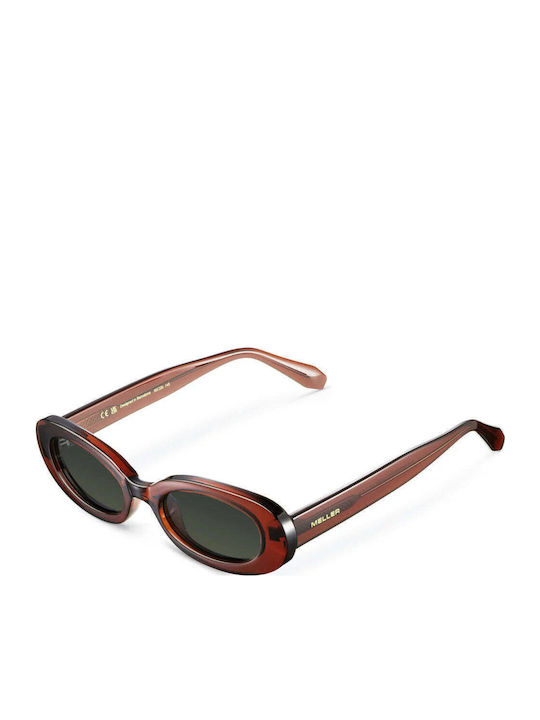 Meller Lua Women's Sunglasses With Red Horn-Rimmed Frame And Green Polarized Lens
